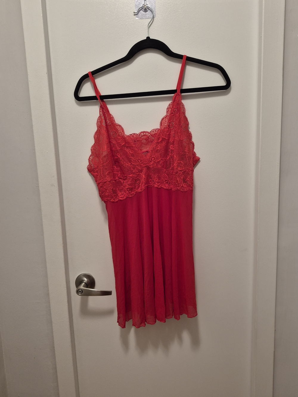 SHEIN Red Lace Trim Chemise Slip